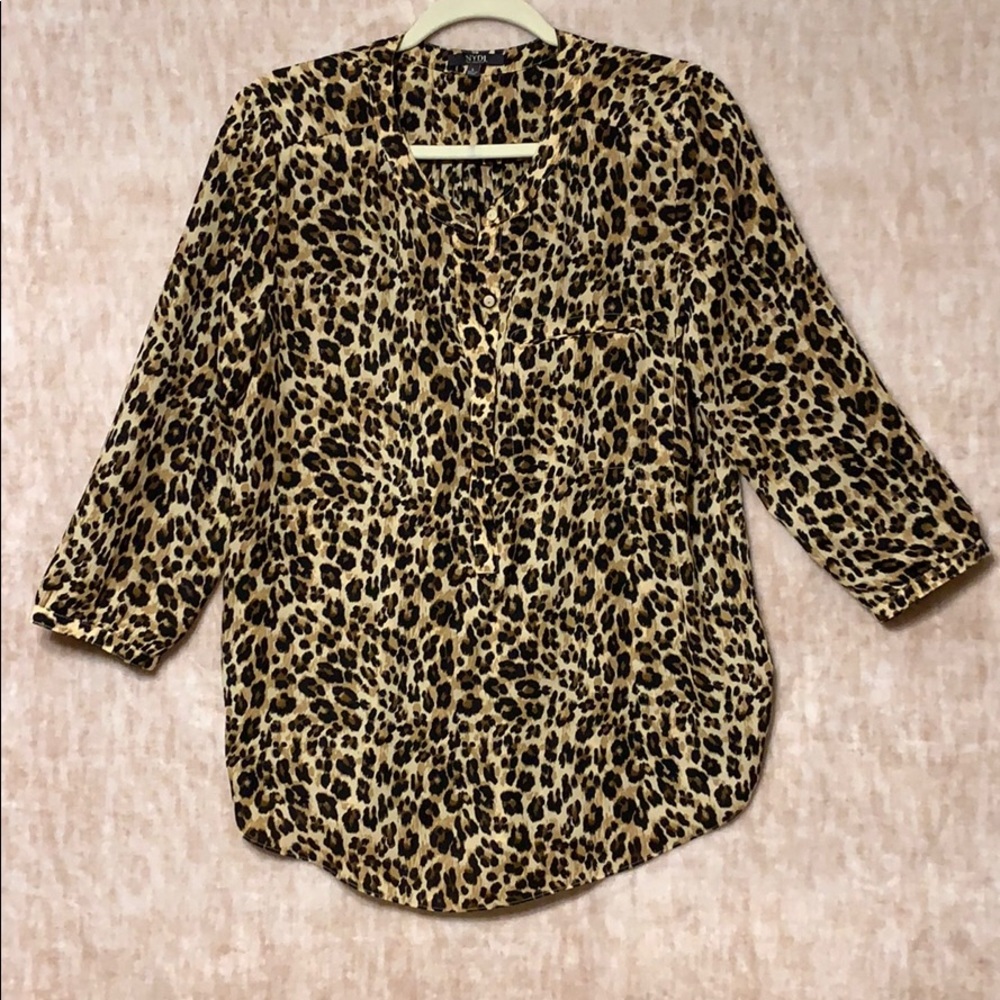 NYDJ Leopard 3/4 sleeve pocket blouse